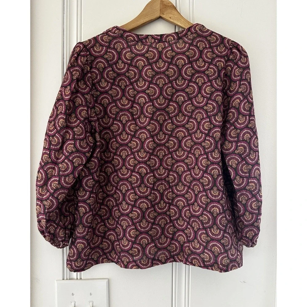 Marine Layer Cotton Button Front Blouse Large Boho Artisan Print - Picture 2 of 7